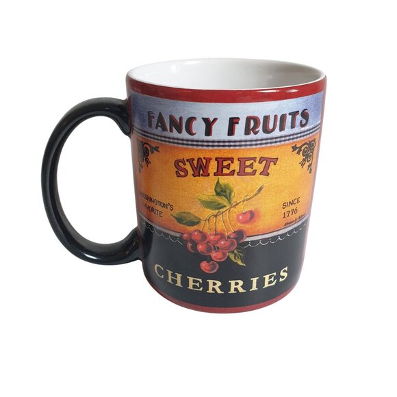 Vintage Decorative Ceramic Lang Mug Fancy Fruits Design Country Kitchen Decor - Picture 2 of 5